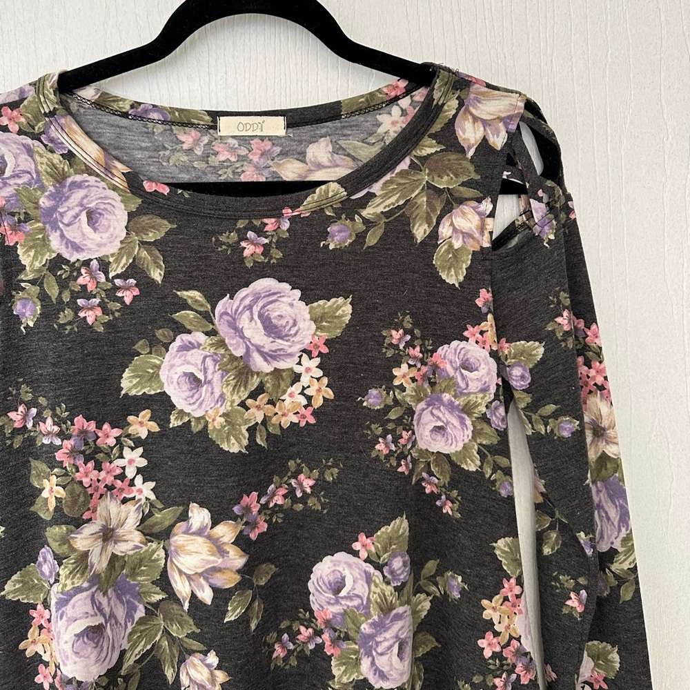 Medium Charcoal Gray + Lavender Floral Dress